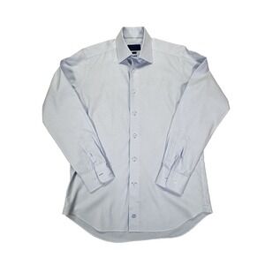 David Donahue Trim Mens 16 34/35 Light Blue Micro Check Dress Shirt